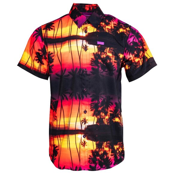 Dixxon Flannel Maui Nights Aloha Hawaiian Palm Tree Orange Black Party Shirt